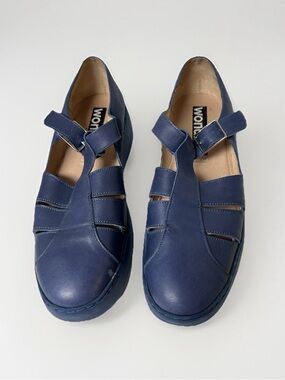 Wonders Fly Blue Leather Fisherman Mary Jane Shoes Made in Spain Sz 41 Us 9